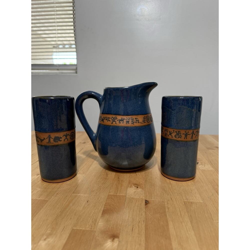 Set of 3 Always Azul Pottery Villa Grove, Jug & 2 Tumblers NEW